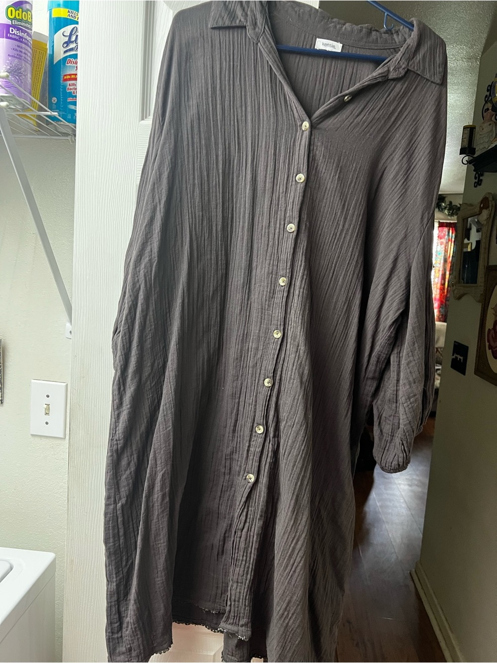 Kensie Dark Charcoal Button-Front Lightweight Shirt dress